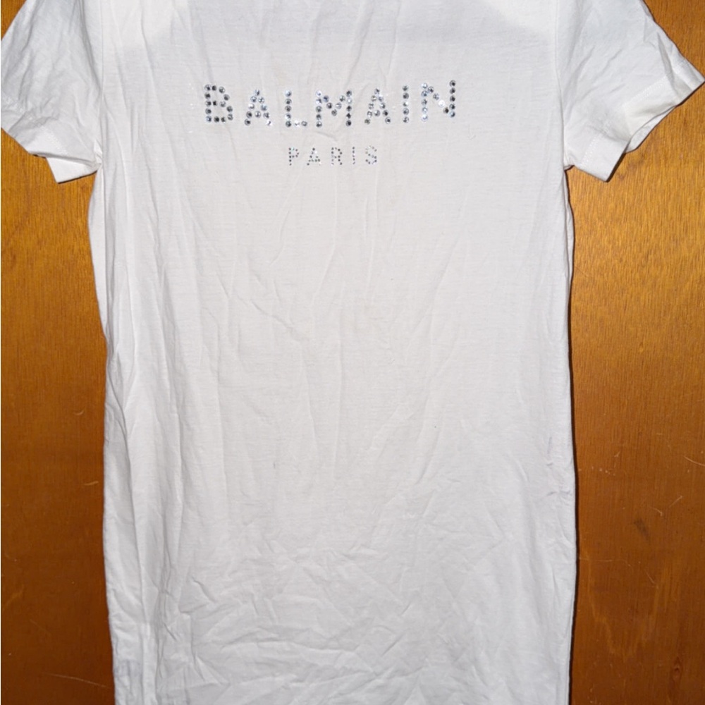 Balmain White Tee with Crystal Logo